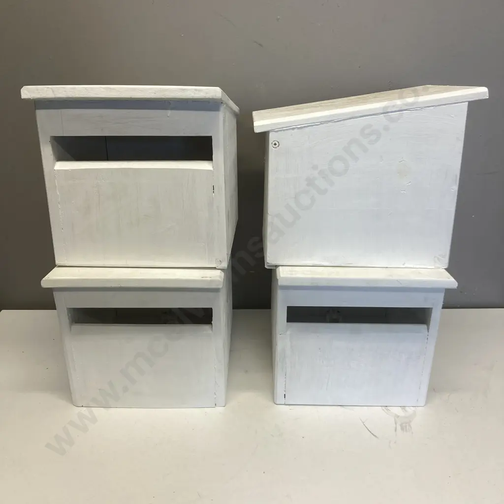Lot of 4 Wooden Letterboxes Painted White Image 1++